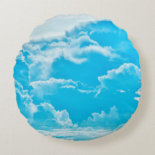 white clouds and bright blue sky background,  pano round pillow