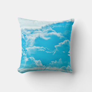 white clouds and bright blue sky background,panora throw pillow
