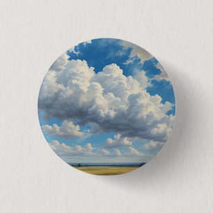 White Clouds and Clear Blue Sky 1 Inch Round Button