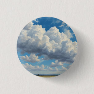 White Clouds and Clear Blue Sky 1 Inch Round Button