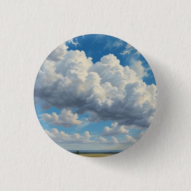 White Clouds and Clear Blue Sky 1 Inch Round Button (Front)