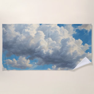 White Clouds and Clear Blue Sky Beach Towel