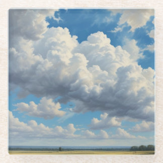 White Clouds and Clear Blue Sky Glass Coaster