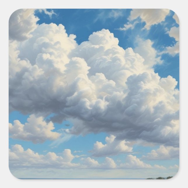 White Clouds and Clear Blue Sky Square Sticker (Front)