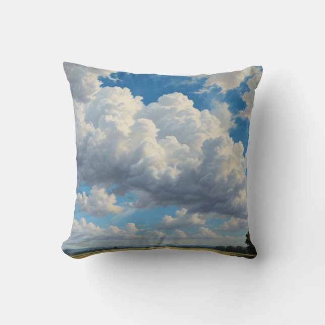 White Clouds and Clear Blue Sky Throw Pillow (Front)
