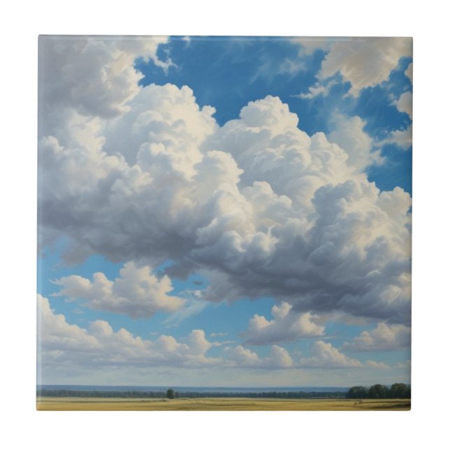 White Clouds and Clear Blue Sky Tile (Front)