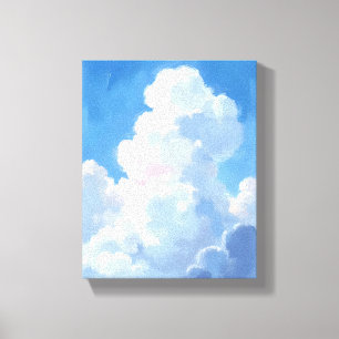 White Clouds Beautiful Blue Sky Watercolor Canvas Print