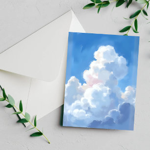 White Clouds Beautiful Blue Sky Watercolor Card