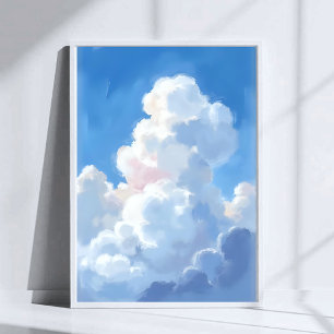 White Clouds Beautiful Blue Sky Watercolor Poster