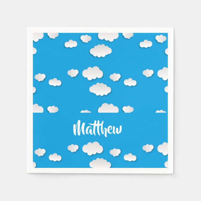 White clouds on blue napkin (Front)