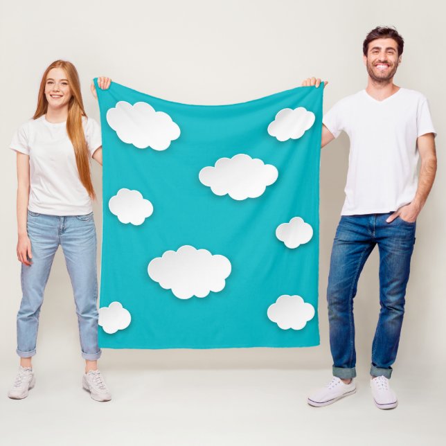 White Clouds on Blue Sky Fleece Blanket – Cozy  (In Situ)