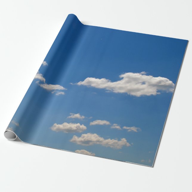 White Clouds on Blue Sky Wrapping Paper (Unrolled)