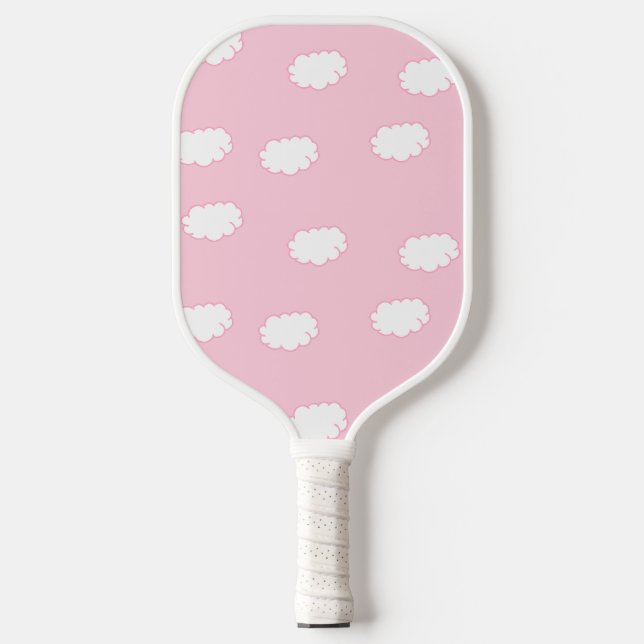 White clouds on pink pickleball paddle (Front)