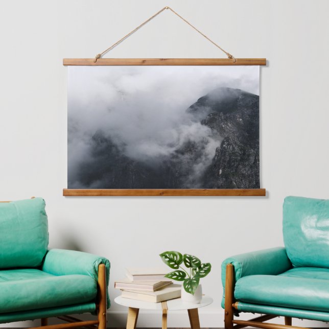 White clouds over the dark rocky mountains hanging tapestry (Living Room)