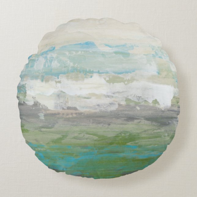 White Clouds Overlooking Beautiful Landscape Round Pillow (Front)