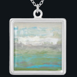 White Clouds Overlooking Beautiful Landscape Silver Plated Necklace<br><div class="desc">Jennifer Goldberger painted this beautiful landscape piece. White clouds are overlooking an amazing blue lake surrounded by gorgeous green grass. The colours are vivid and the detail is immaculate. Purchase your print now!</div>