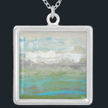 White Clouds Overlooking Beautiful Landscape Silver Plated Necklace<br><div class="desc">Jennifer Goldberger painted this beautiful landscape piece. White clouds are overlooking an amazing blue lake surrounded by gorgeous green grass. The colours are vivid and the detail is immaculate. Purchase your print now!</div>