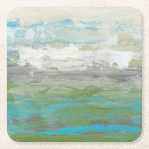 White Clouds Overlooking Beautiful Landscape Square Paper Coaster