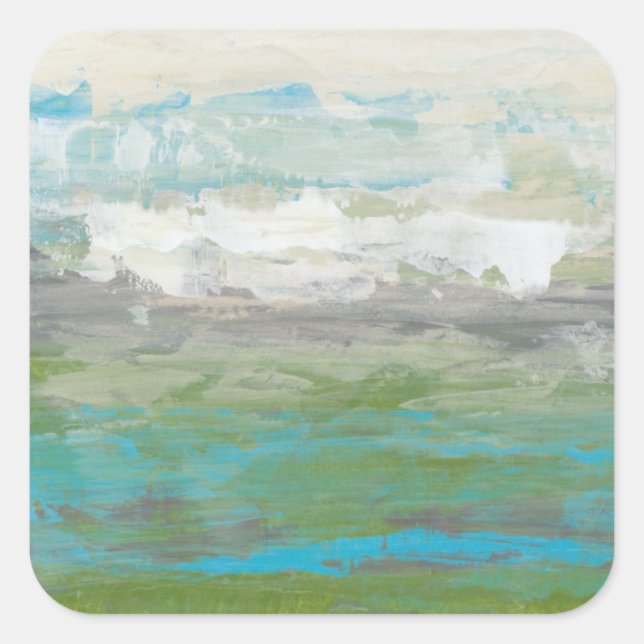 White Clouds Overlooking Beautiful Landscape Square Sticker (Front)