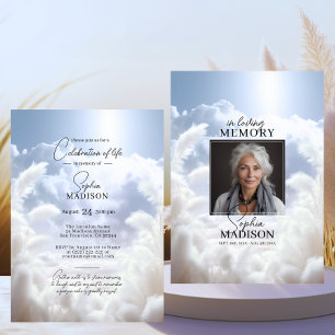 White Clouds Pampas Celebration of Life   PHOTO Invitation