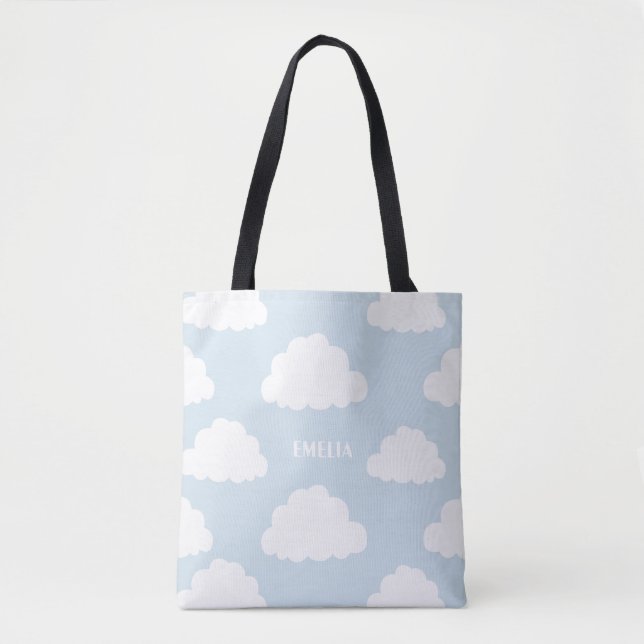 White Clouds Pattern Personalized Light Blue Bag (Front)