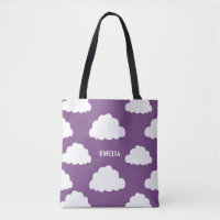 White Clouds Pattern Personalized Purple Tote Bag