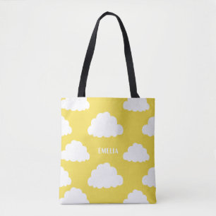 White Clouds Pattern Personalized Yellow Tote Bag