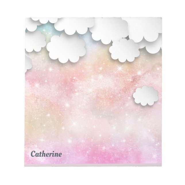 White Clouds Pink Sky Dreamy 3D Paper Cuts Notepad (Front)
