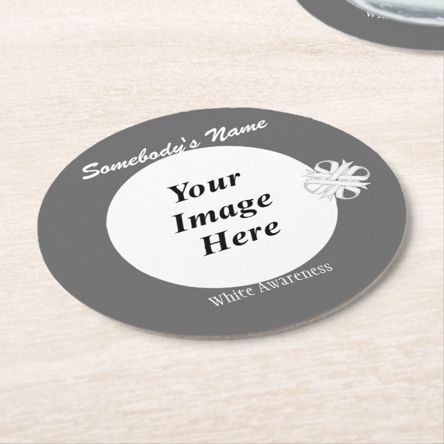 White Clover Ribbon Template by Kenneth Yoncich Round Paper Coaster (Angled)