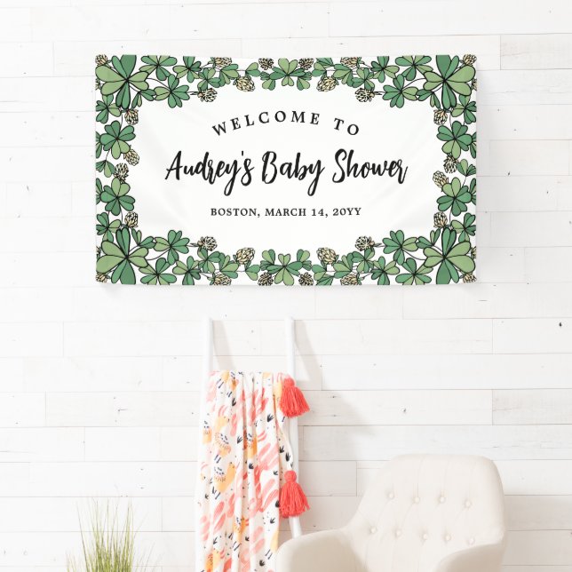 White Clovers Gender Neutral Baby Shower Welcome Banner (Insitu)