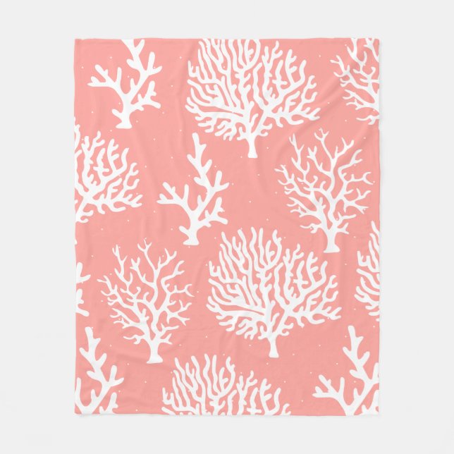 White Coastal Sea Coral & Micro Dots Fleece Blanket (Front)