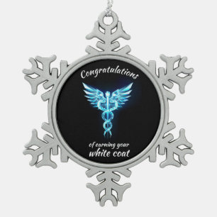White Coat Ceremony Crystal Medical Snowflake Pewter Christmas Ornament