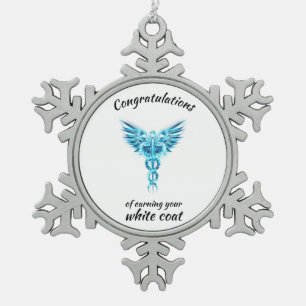 White Coat Ceremony Crystal Medical  Snowflake Pewter Christmas Ornament