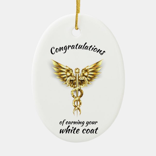 White Coat Ceremony Gold Medical  Ceramic Ornament (Front)