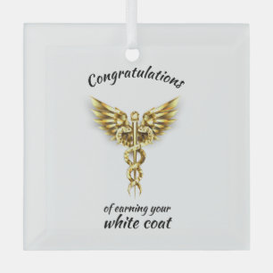 White Coat Ceremony Gold Medical Glass Ornament
