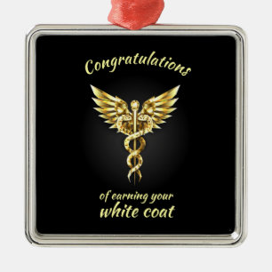 White Coat Ceremony Gold Medical  Metal Ornament