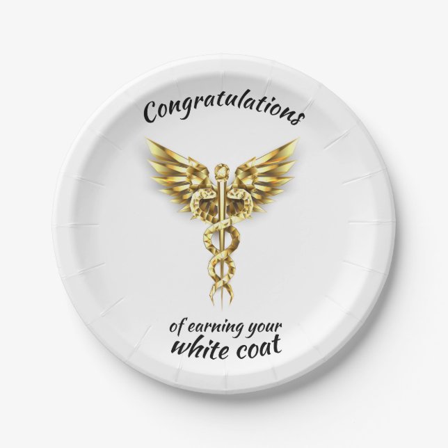 White Coat Ceremony Gold Medical  Paper Plate (Front)