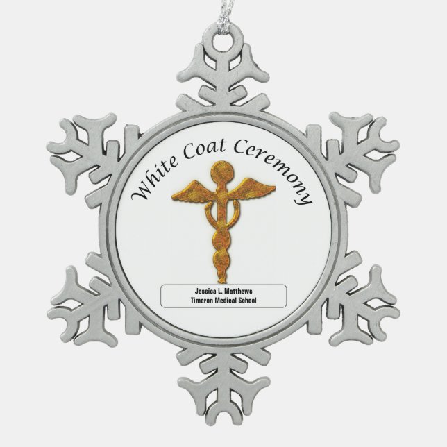 White Coat Ceremony Gold Medical, Round Gifts Snowflake Pewter Christmas Ornament (Front)