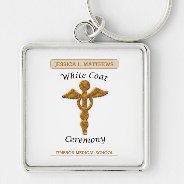 White Coat Ceremony Gold Medical, Square Gift Item Keychain (Front)