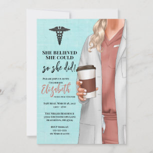 White Coat Médicale School Graduation Invitation
