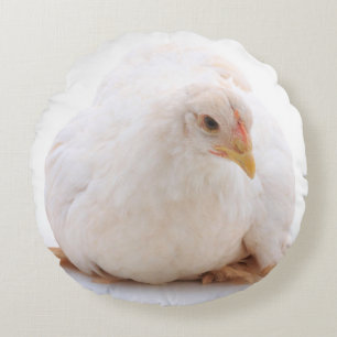 White Cochin Hen Chicken Round Pillow