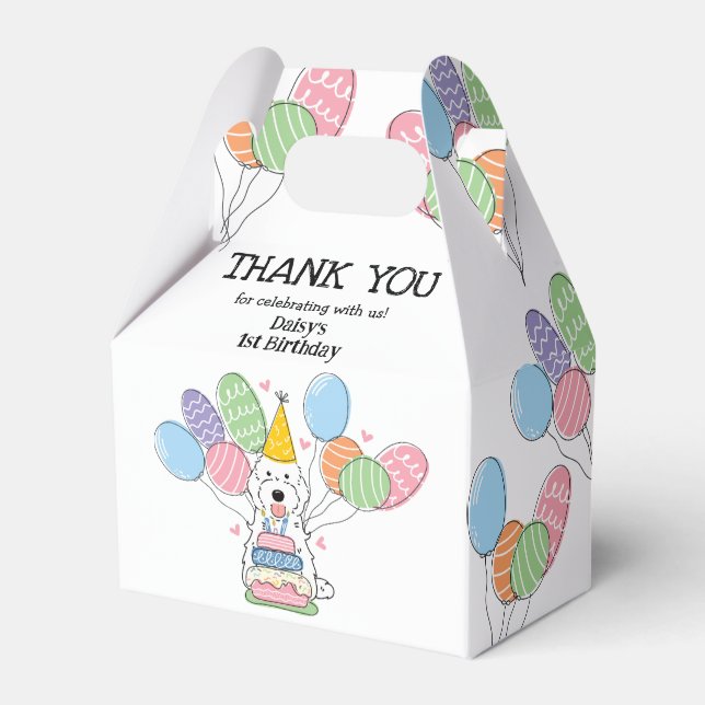 White Cockapoo Cavapoo Birthday Thank You Favor Box (Front Side)