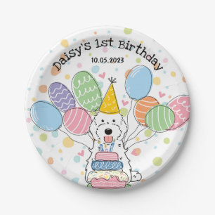 White Cockapoo Cavapoo Dog Birthday Paper Plate