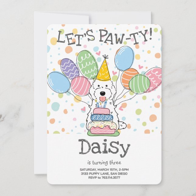 White Cockapoo Cavapoo Dog Birthday Party Invitation (Front)