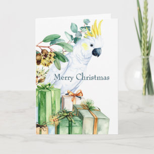 White Cockatoo Presents Merry Christmas Holiday Card