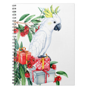 White Cockatoo Presents Merry Christmas Notebook