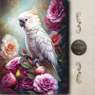 White Cockatoo Rose Garden Decoupage Tissue Paper