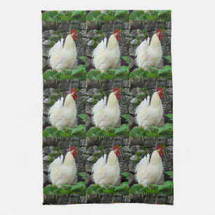 White Cockerels Kitchen Towel