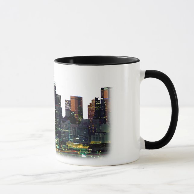 White coffee mug with the Dallas Texas Skyline (Right)