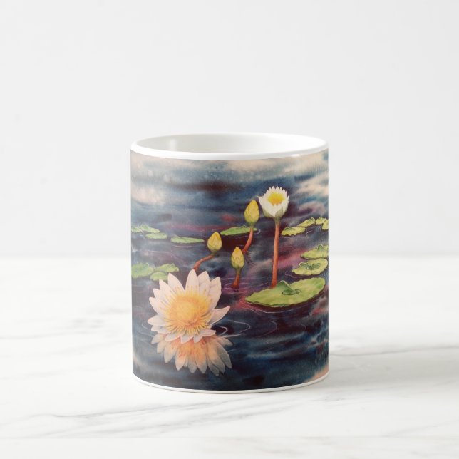 White Coffee Mug with Waterlilies Painting Wrap (Center)
